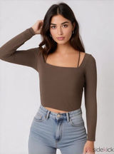 Abercrombie & Fitch Long Sleeve Strappy Ponte Top Brown Large Photo 0