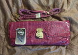 Bellini Patent Croc-Embossed Convertible Clutch in Fuchsia Photo 0
