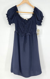 Altar'd State Navy Blue Smocked‎ Puff Sleeve Babydoll Dress Size M Milkmaid NEW Photo 0