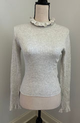 H&M Grey Ribbed Mock Neck Sweater Medium Long Sleeve Ruffle Girlhood Office Neutral Photo 0