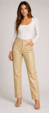 Abercrombie & Fitch Vegan Leather Pants 2 26 High Rise Straight Cream Beige Chic Photo 0