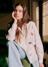Sézane x Pangea Tomboy Shirt Fruit Floral Embroidered Ecru Linen Button down Photo 0