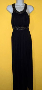 Xscape Black Halter Maxi Dress with Beaded Waist Photo 0