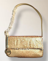 New Nicole‎ Miller Gold Sequin Shoulder Bag Clutch Evening Purse Holiday Party Photo 0
