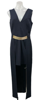Miss Selfridge Black Gold Belt Sleeveless V Neck Prom High Low Maxi Dress Size 8 Photo 0