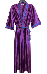 Homewear USA PJ Lounge Jumpsuit Women Large Purple Vintage 70s80s Wide Leg Satin Photo 0