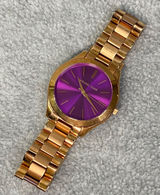 Michael Kors Watch Women Rose Gold Purple Slim Runway MK-3293 Luxe Chic EUC Photo 0