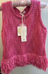 Etcetera Women Sz S Sleeveless Pink Fringe Top Textured Stretch Quiet Luxury NEW Photo 0