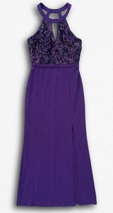 Morgan & Co Womens Purple Sequin Halter Neck Formal Gown Prom‎ Dress Size 8 Photo 0