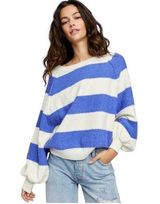 Free People Found My Friend Slouchy Striped Textured Sweater Purple Cream S Photo 0