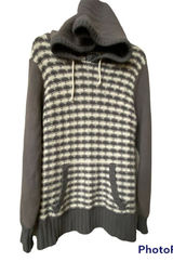 Old Navy L/XL Gray & White Knit Hoodie Sweater With Ribbed Hem & Kangaroo Pocket Photo 0