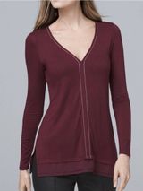 White House Black Market Burgundy Embellished V-Neck Chiffon Hem Top M Photo 0