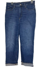 Old Navy Women's 8 Jeans Sky High Straight Extra High Waisted Denim Blue Rolled Photo 0