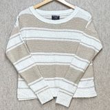 Abercrombie‎ & Fitch Striped Knit Sweater Tan White Small Crew Neck Long Sleeve Photo 0