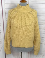 H&M Chunky Knit Funnel Neck Barrel Sleeve Crop Sweater Yellow Medium Photo 0