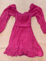 Fuchsia Puff Sleeve Mini Dress Pink Photo 0