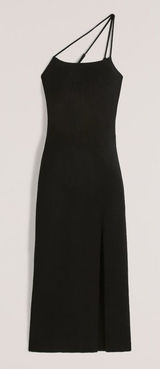 Abercrombie & Fitch Black Ribbed Asymmetrical Strappy Maxi Dress Small Tall Photo 0
