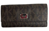 Michael Kors Checkbook Wallet Large Jet Set Travel Signature Brown Monogrammed Photo 0