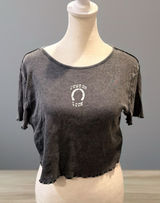 H&M Divided Women's Gray Crop Top Size L Short Sleeve Raw Hem Photo 0