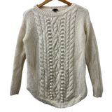 Talbots S Cable Knit Bobble Sweater Ivory Chunky Cozy Winter‎ Holiday Xmas Wool Photo 0