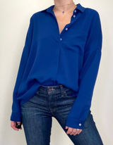 Amanda Uprichard NWT Leslie Blouse in Blue Women’s Size Small MSRP $268 Photo 0