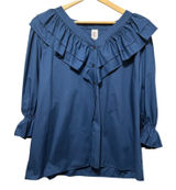 VTG Malco Modes Womens Blouse XXL Blue Ruffle Collar Prairie Peasant‎ Romantic Photo 0