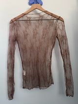 Medium Brown Sheer Mesh Long Sleeve Top Floral Boho Whimsical Rave Festival Photo 0