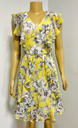 Tommy Hilfiger Womens Yellow Floral Tiered Ruffle Chiffon Mini Dress Size 2 Photo 0