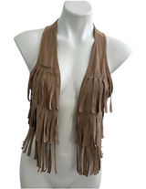 CLK Tan Fringed Western Vest BOHO Festival BOHEMIAN Cowgirl XSmall - Small NEW Photo 0