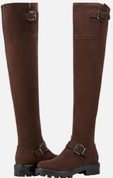 Marc Fisher LTD Ganven Brown Faux Leather Over The Knee Lug Sole Buckle Boots 7M Photo 0