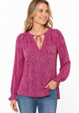 Knox Rose XL Pink Abstract Print Boho Tie V-Neck Blouse Long Sleeve Peasant Top Photo 0