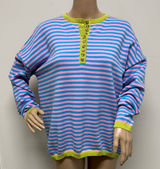Lillusory Turquoise & Pink Henley Sweater with Green Accents size L Photo 0