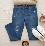 Old Navy Power Slim Straight Mid-Rise Distressed Jeans Blue Size 16 Long Photo 0