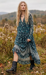 Free people Bohemian See it through Maxi Dress Twilight Floral Large Retro 70s Photo 0