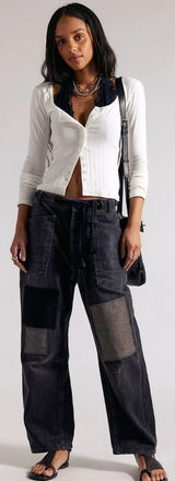 FREE PEOPLE Moxie Pull-On Barrel Jeans in Night Hawk Black Size 30 Photo 0
