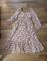Band of the Free Floral Midi Dress M Puff Sleeve Smocked Cottagecore Photo 0