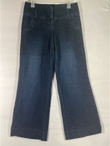 ELLE Dark‎ Wash Women Jeans Trousers Wide Flare Leg Cropped Low Rise Size 4 Photo 0