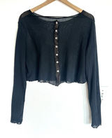 Vintage Y2K Sheer Mesh Black Cropped Cardigan Top Lettuce Hem Vamp Goth Witchy Photo 0