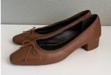 Veronica Beard Cecile Brown Leather Bow Pumps Square Toe Women's US 9 M Photo 0