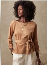 Banana Republic Black Belted Suede Top Womens M Office Fall Staple Work Attire Photo 0