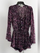 Show Me Your Mumu Womens Romper Red/Pink Snake‎ Print Boho Long bell Sleeve M Photo 0