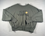 Old Navy Women’s XL Olive Green Just Vibing Graphic Cropped Sweatshirt Photo 0