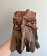 Brown and Pink Flower Knit Gloves C.C. Brand Photo 0