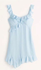 NWT Abercrombie & Fitch Asymmetrical Ruffle Mini Dress in Light Blue Size Large Photo 0