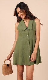Petal & Pup Rose Collared Green Corduroy‎ Dress Photo 0