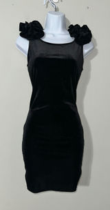 TFNC London Black Velvet Sheath Dress‎ Ruffle Shoulder Cocktail Party S Photo 0