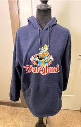 Disneyland Disney Vintage Mickey & Friends Fleece Hoodie‎ Pullover Navy Blue S Photo 0