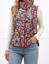 NWT Dokotoo Floral Quilted Puffer Vest Navy Burgundy Trim Snap Front‎ Sz XL Photo 0