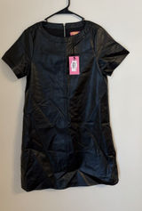 NWT THML MSRP $98 Wynne Black Faux Leather Vegan‎ Short Sleeve Short Dress S Photo 0