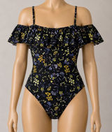 Fashion Womens Black Floral Off Shoulder‎ Ruffle One Piece Swimsuit Size L NWT Photo 0